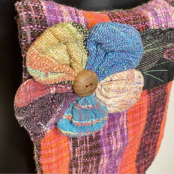 Boho Hippie Cloth Crossbody Orange Purple Gray Blue Adjustable Black Strap - Picture 3 of 11